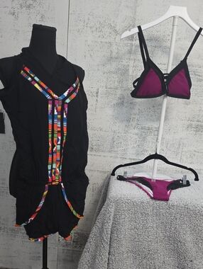 Cupshe Purple and Black Bikini Set with Tribal Accent Cover-Up